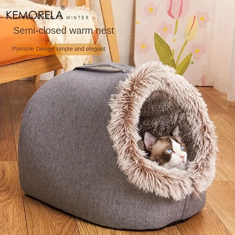 Cozy Plush Cat Cave Bed | Warm Enclosed Pet Bed for Cats & Small Dogs