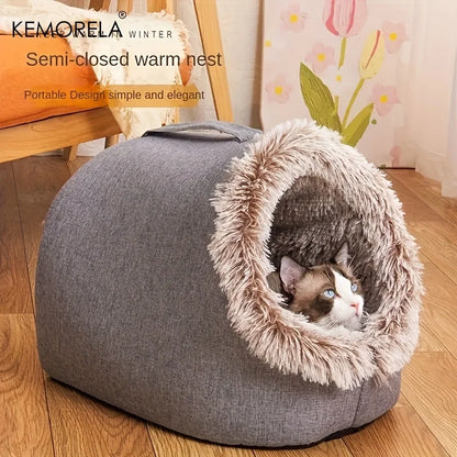 Cozy Plush Cat Cave Bed | Warm Enclosed Pet Bed for Cats & Small Dogs