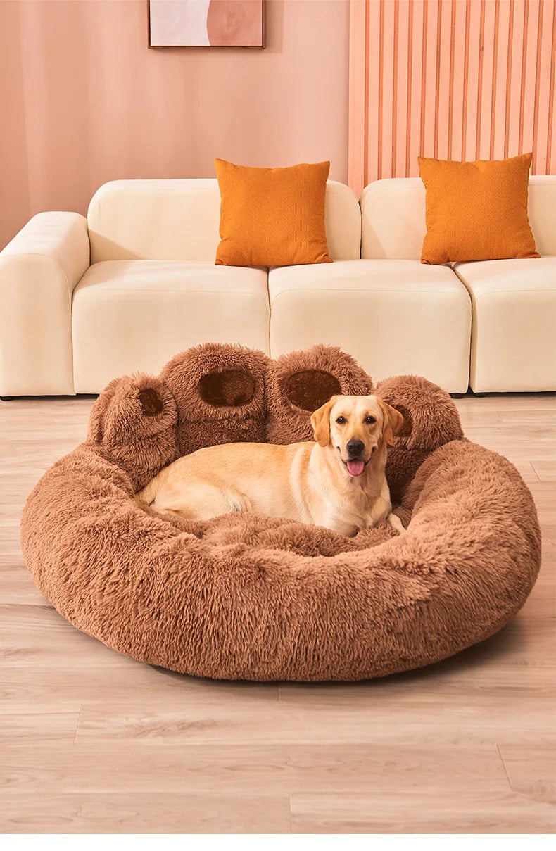 Fluffy Paw Shaped Calming Dog Bed - Ultra Soft Washable Plush Pet Bed for Dogs & Cats
