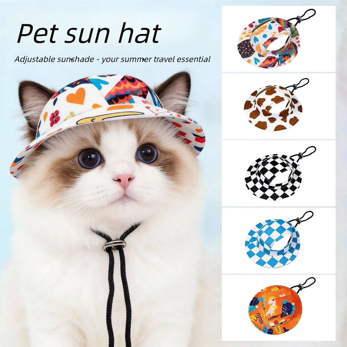 Adjustable Dog Sun Hat | Cute Printed Cap for Small & Medium Dogs