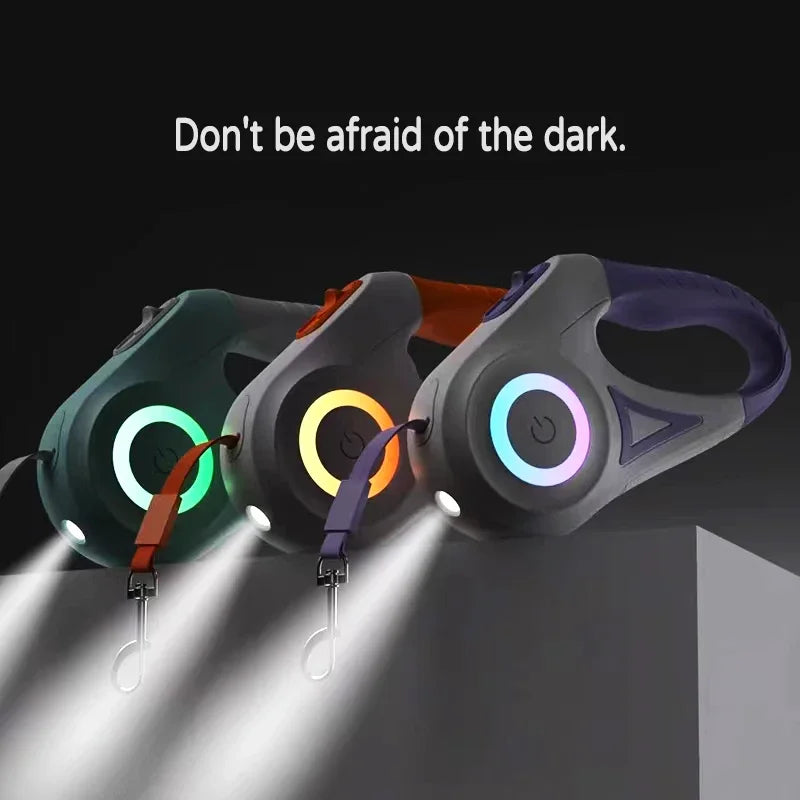 LED Retractable Dog Leash with Built-in Flashlight & Reflective Tape | 3M & 5M