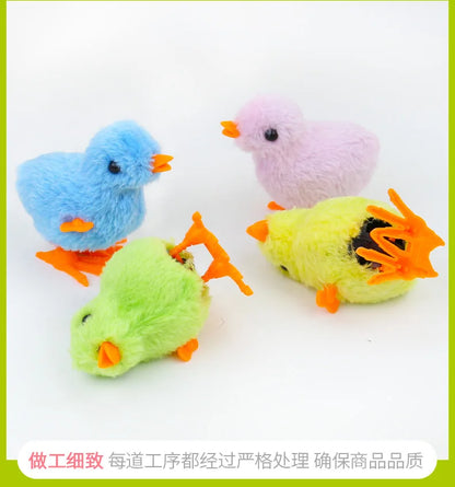 Interactive Wind-Up Plush Chick Cat Toy | Walking & Hopping Kitten Chase Toy