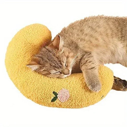 Calming Crescent Cat Pillow Bed - Ultra Soft Plush Sleeping Cushion for Cats