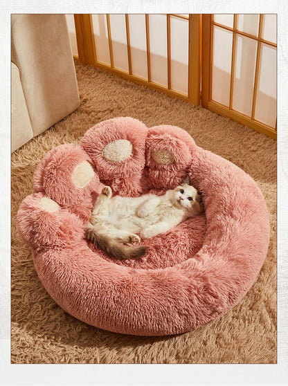 Fluffy Paw Shaped Calming Dog Bed - Ultra Soft Washable Plush Pet Bed for Dogs & Cats