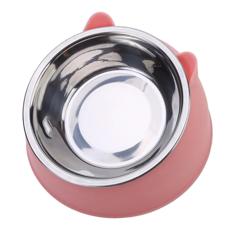 Elevated Stainless Steel Cat Bowl | Non-Slip Tilted Pet Food & Water Bowl