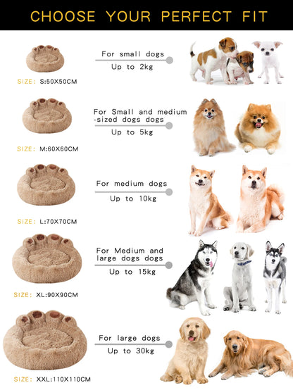 Fluffy Paw Shaped Calming Dog Bed - Ultra Soft Washable Plush Pet Bed for Dogs & Cats