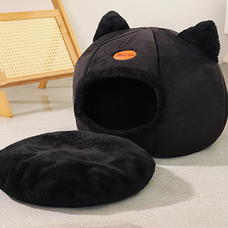 Cozy Cat Cave Bed | Warm Plush Indoor Cat House & Kitten Sleeping Nest