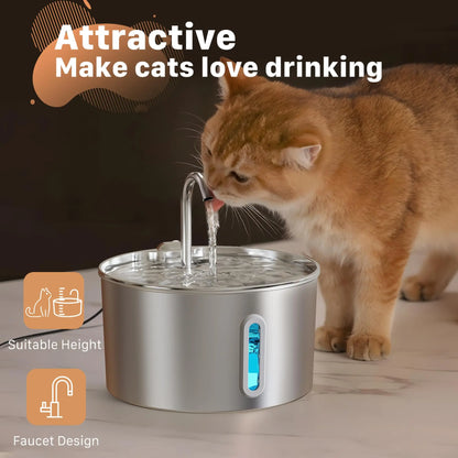 2.2L Automatic Stainless Steel Pet Water Fountain | Ultra Quiet Water Dispenser for Cats & Dogs