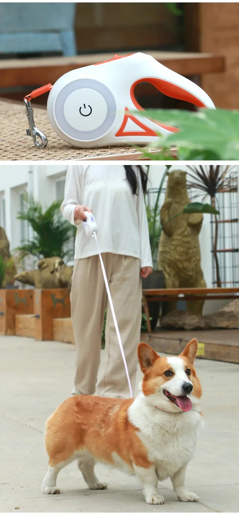 LED Retractable Dog Leash with Built-in Flashlight & Reflective Tape | 3M & 5M