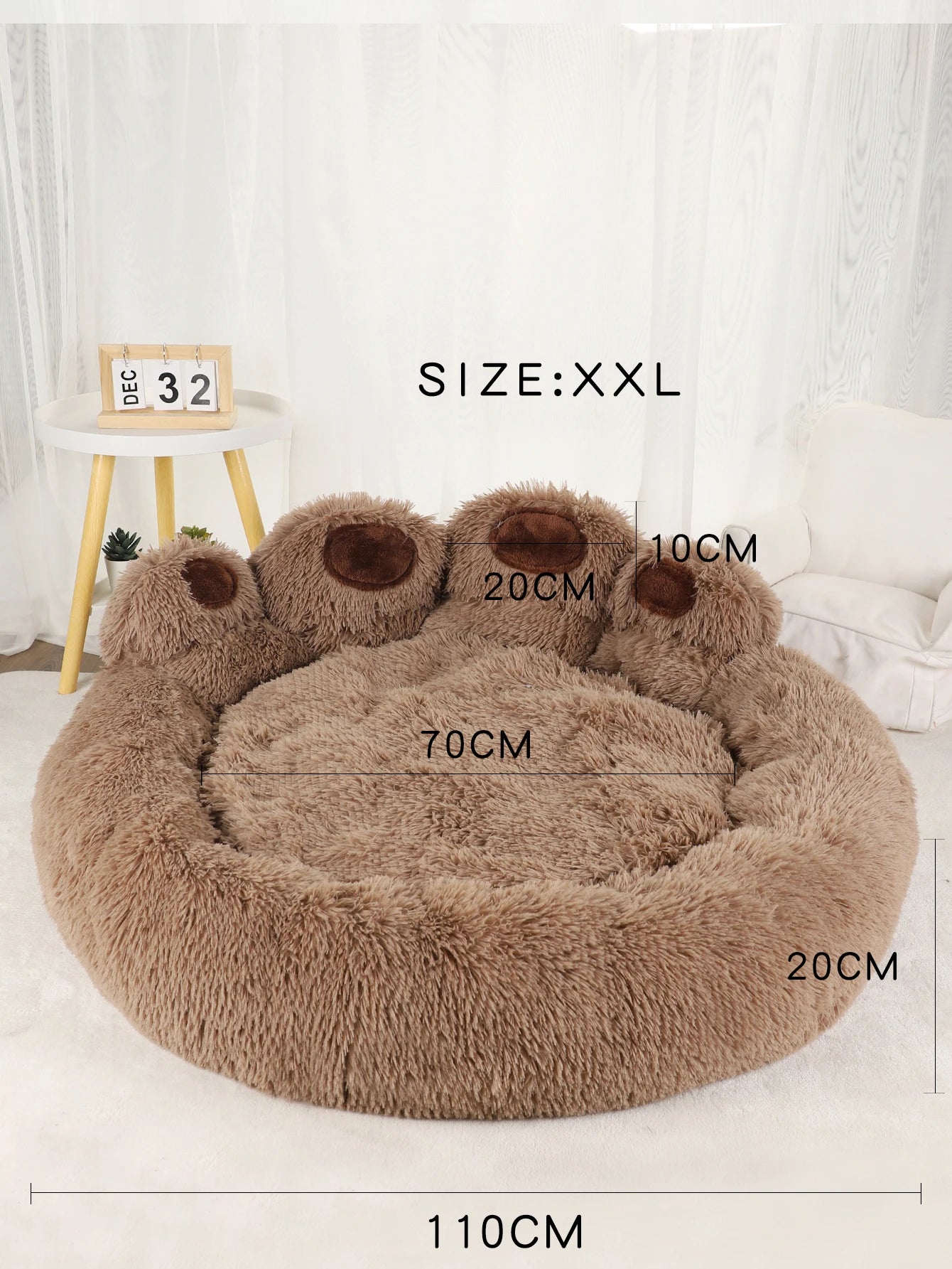 Fluffy Paw Shaped Calming Dog Bed - Ultra Soft Washable Plush Pet Bed for Dogs & Cats