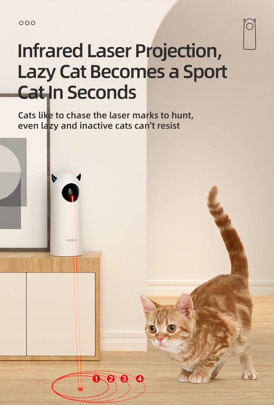 ROJECO Automatic Interactive Cat Laser Toy | Smart Motion Sensor Cat Exercise Toy