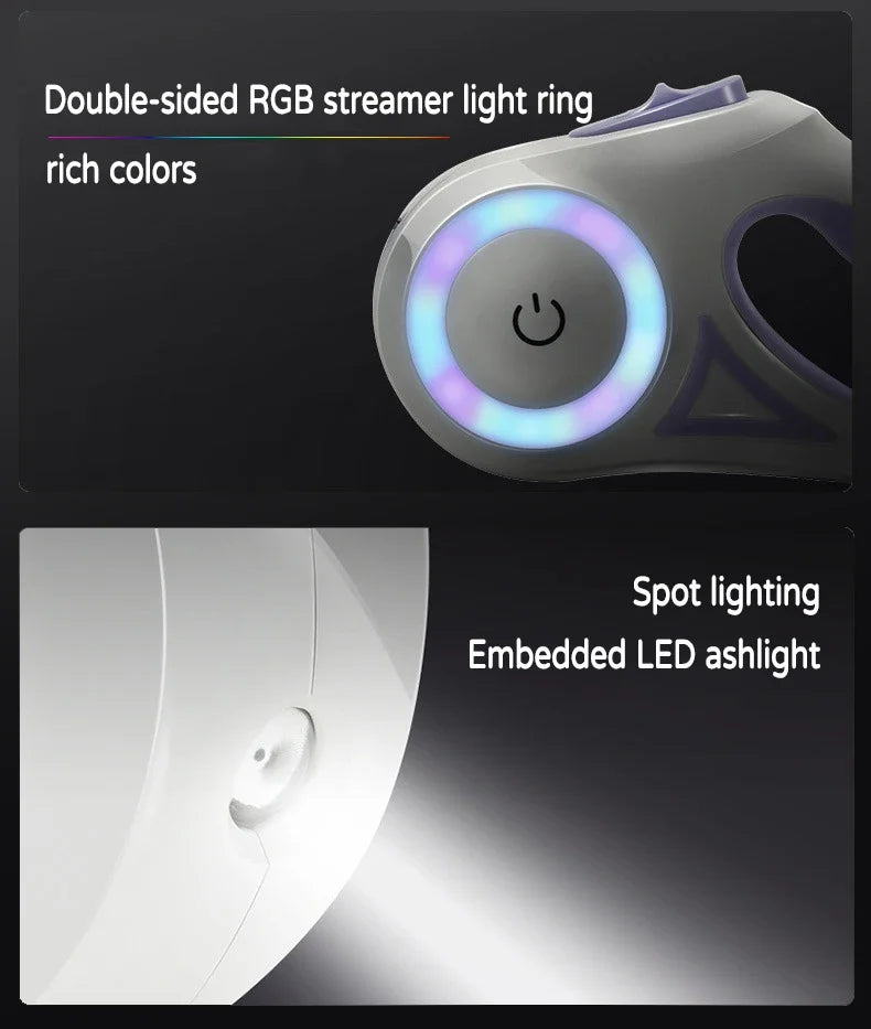 LED Retractable Dog Leash with Built-in Flashlight & Reflective Tape | 3M & 5M