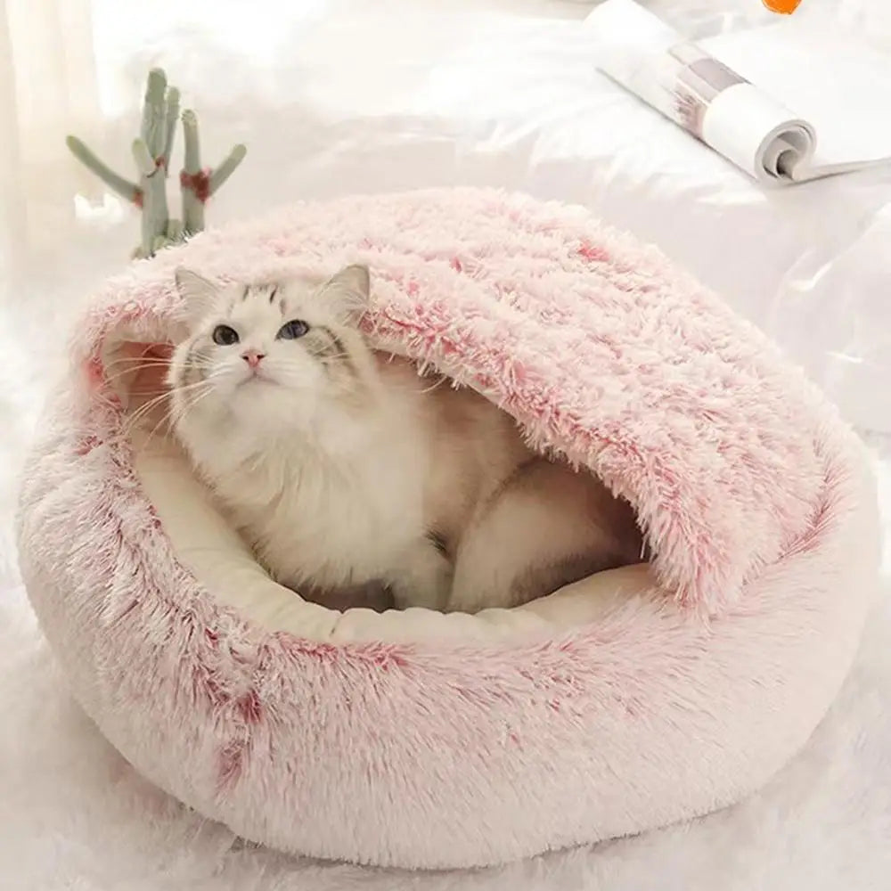 Cozy Plush Cat Cave Bed | Warm Semi-Enclosed Pet Nest for Cats & Small Dogs
