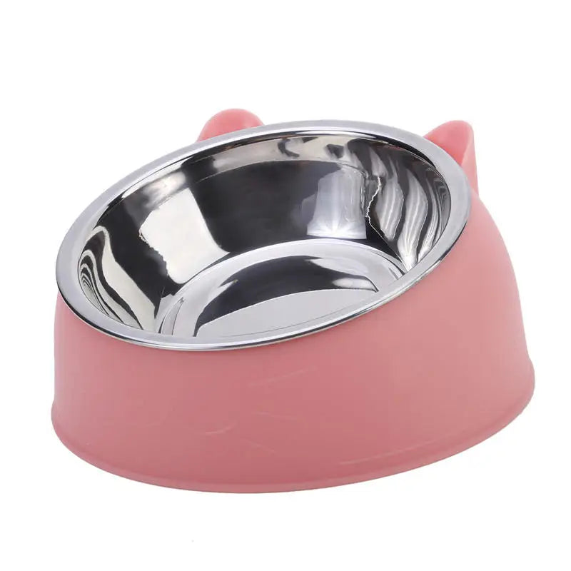 Elevated Stainless Steel Cat Bowl | Non-Slip Tilted Pet Food & Water Bowl
