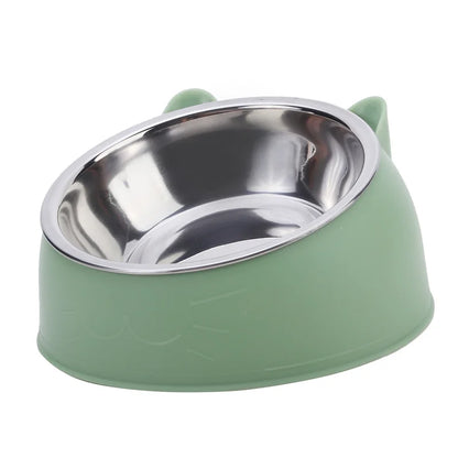 Elevated Stainless Steel Cat Bowl | Non-Slip Tilted Pet Food & Water Bowl