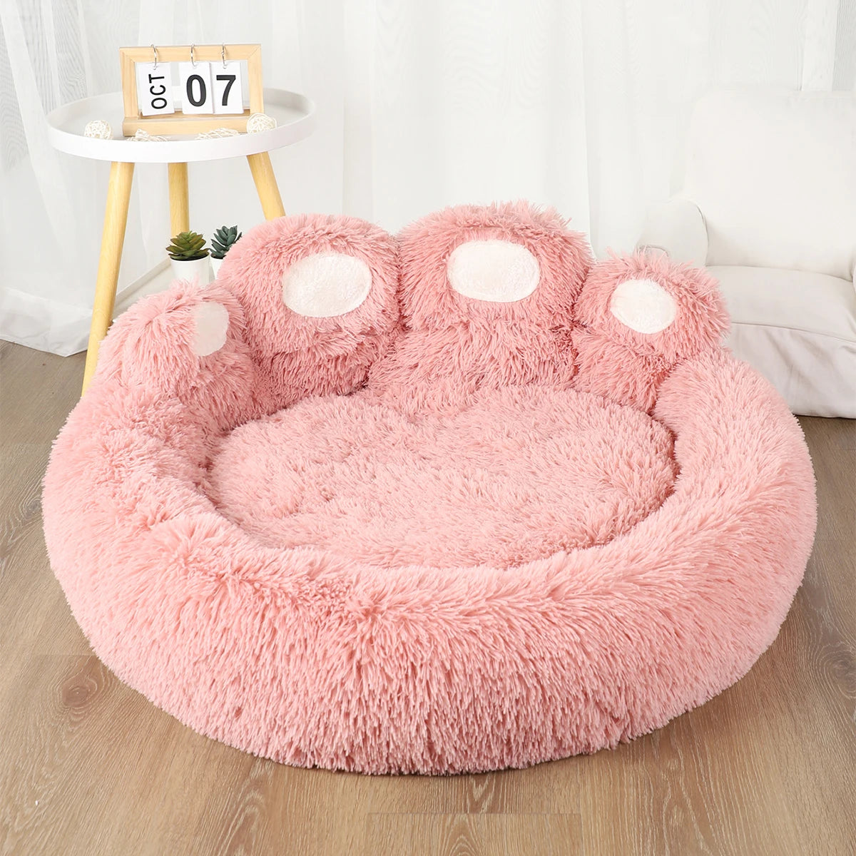 Fluffy Paw Shaped Calming Dog Bed - Ultra Soft Washable Plush Pet Bed for Dogs & Cats