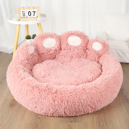 Fluffy Paw Shaped Calming Dog Bed - Ultra Soft Washable Plush Pet Bed for Dogs & Cats