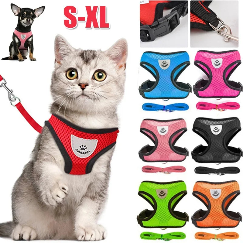 Adjustable Reflective Pet Harness & Leash Set for Dogs & Cats | Breathable Mesh Vest
