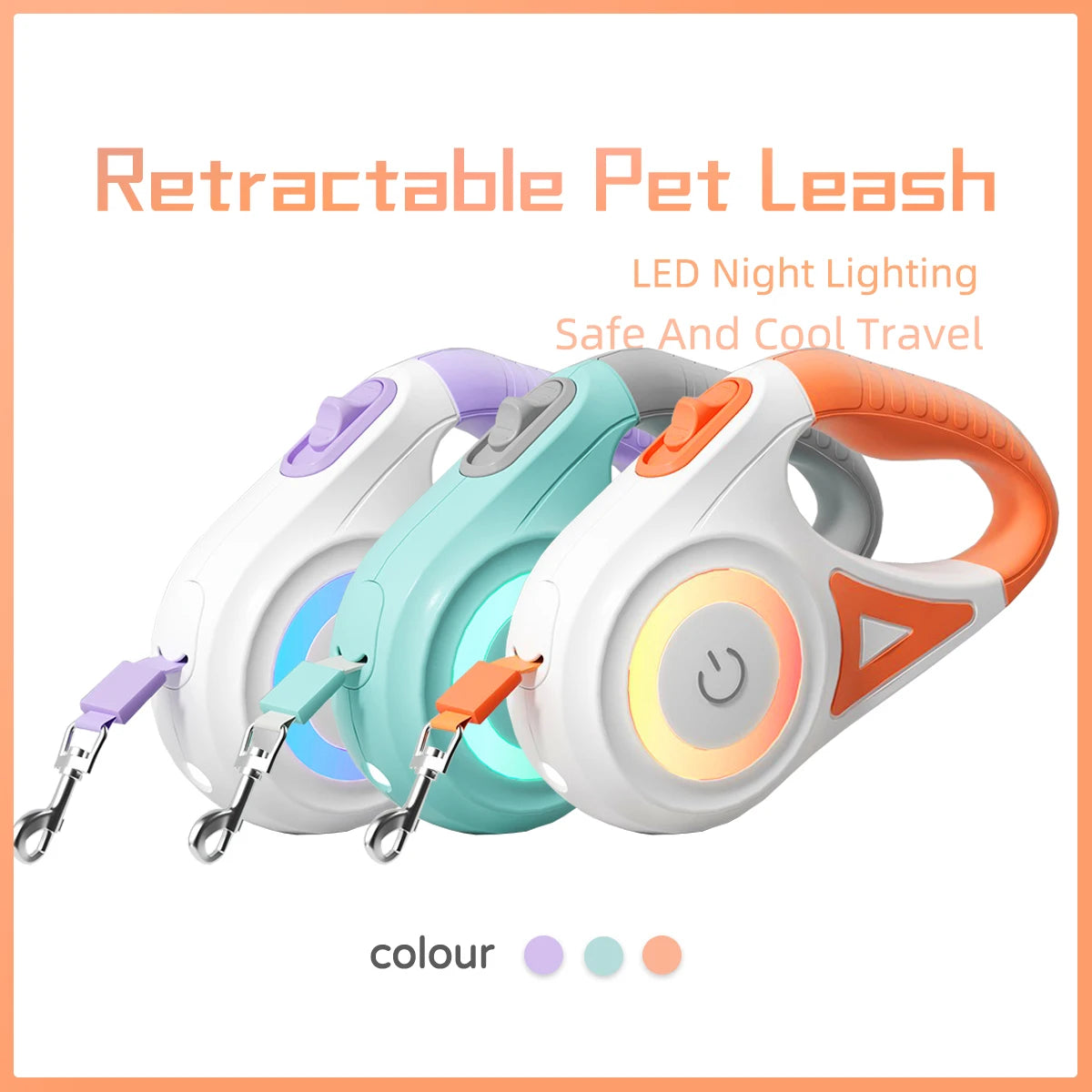LED Retractable Dog Leash with Built-in Flashlight & Reflective Tape | 3M & 5M