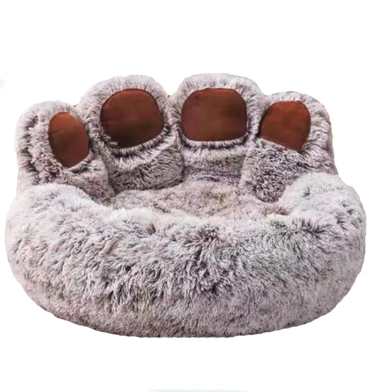 Fluffy Paw Shaped Calming Dog Bed - Ultra Soft Washable Plush Pet Bed for Dogs & Cats