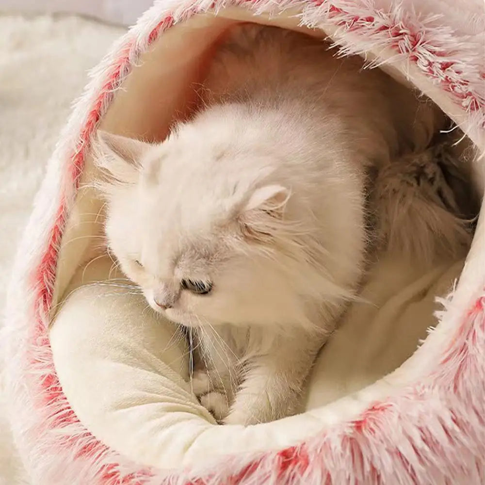 Cozy Plush Cat Cave Bed | Warm Semi-Enclosed Pet Nest for Cats & Small Dogs