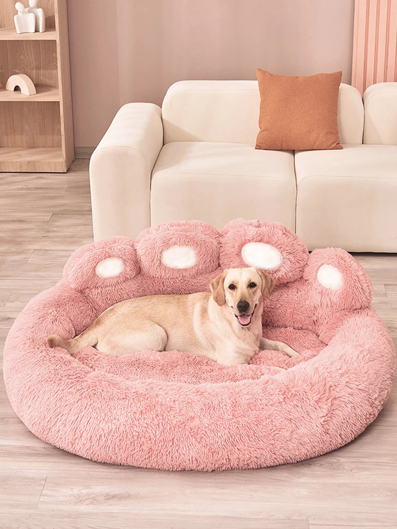 Fluffy Paw Shaped Calming Dog Bed - Ultra Soft Washable Plush Pet Bed for Dogs & Cats
