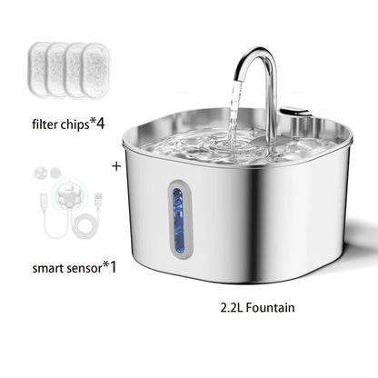 2.2L Automatic Stainless Steel Pet Water Fountain | Ultra Quiet Water Dispenser for Cats & Dogs