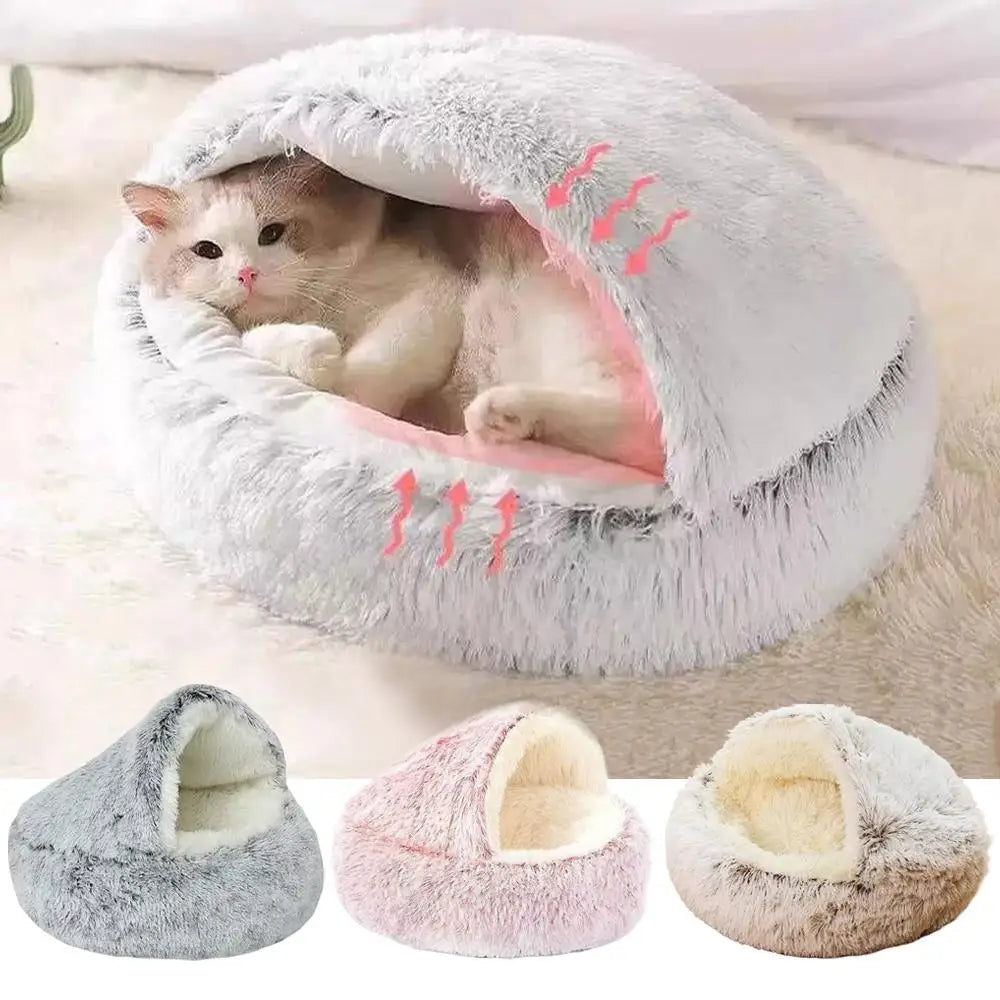 Cozy Plush Cat Cave Bed | Warm Semi-Enclosed Pet Nest for Cats & Small Dogs