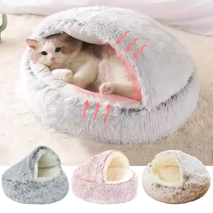 Cozy Plush Cat Cave Bed | Warm Semi-Enclosed Pet Nest for Cats & Small Dogs