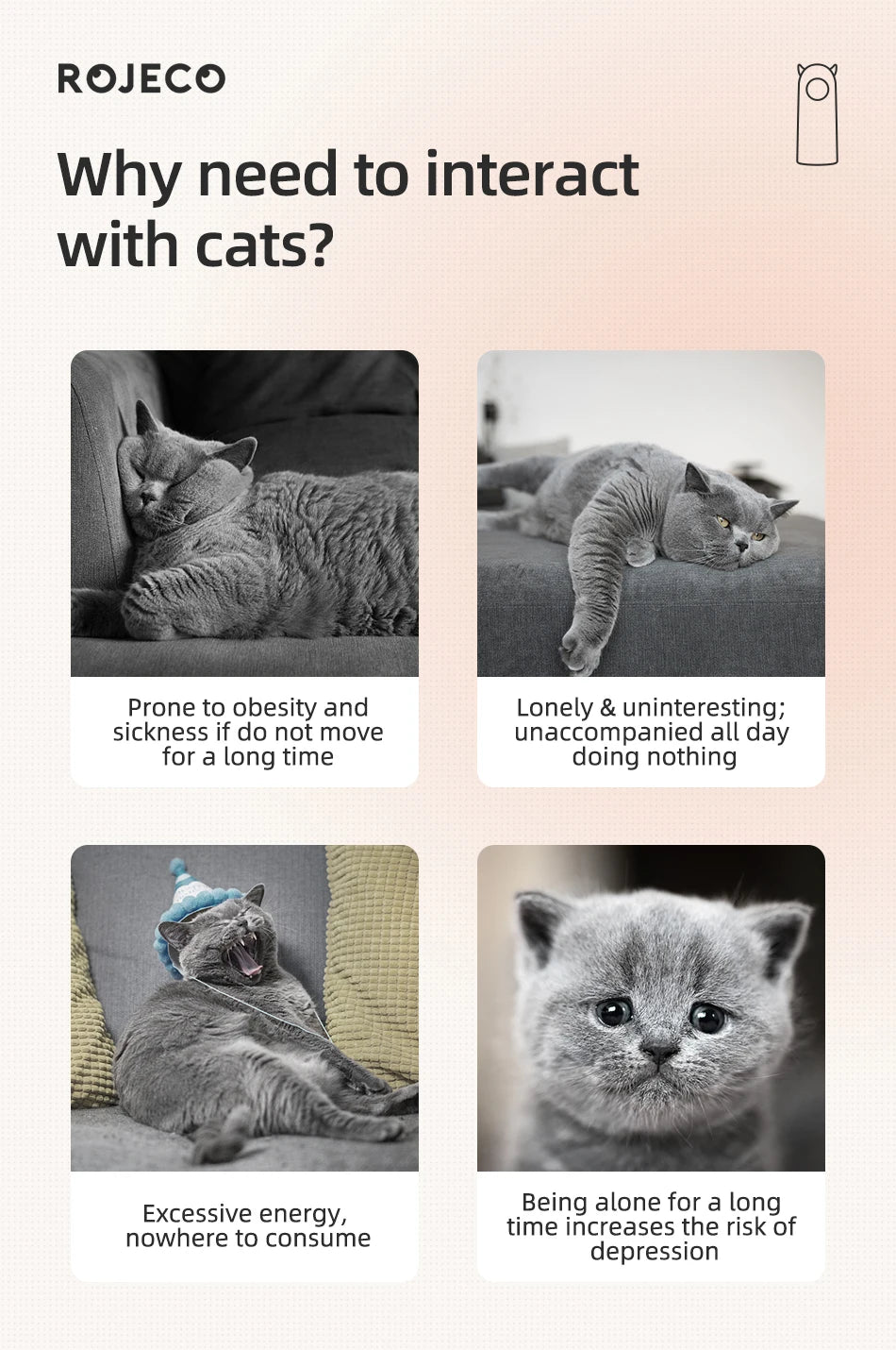 ROJECO Automatic Interactive Cat Laser Toy | Smart Motion Sensor Cat Exercise Toy