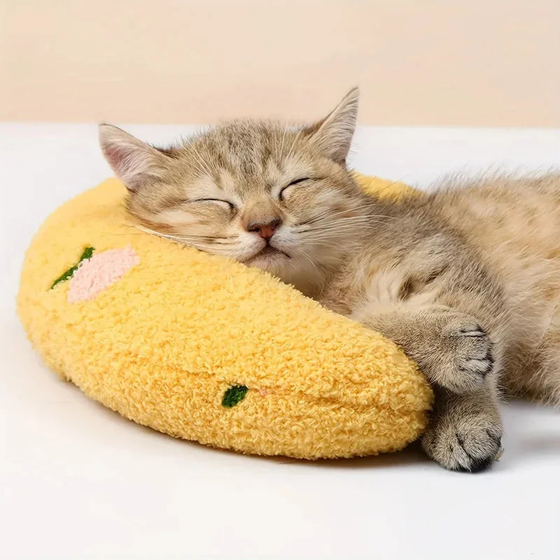 Calming Crescent Cat Pillow Bed - Ultra Soft Plush Sleeping Cushion for Cats