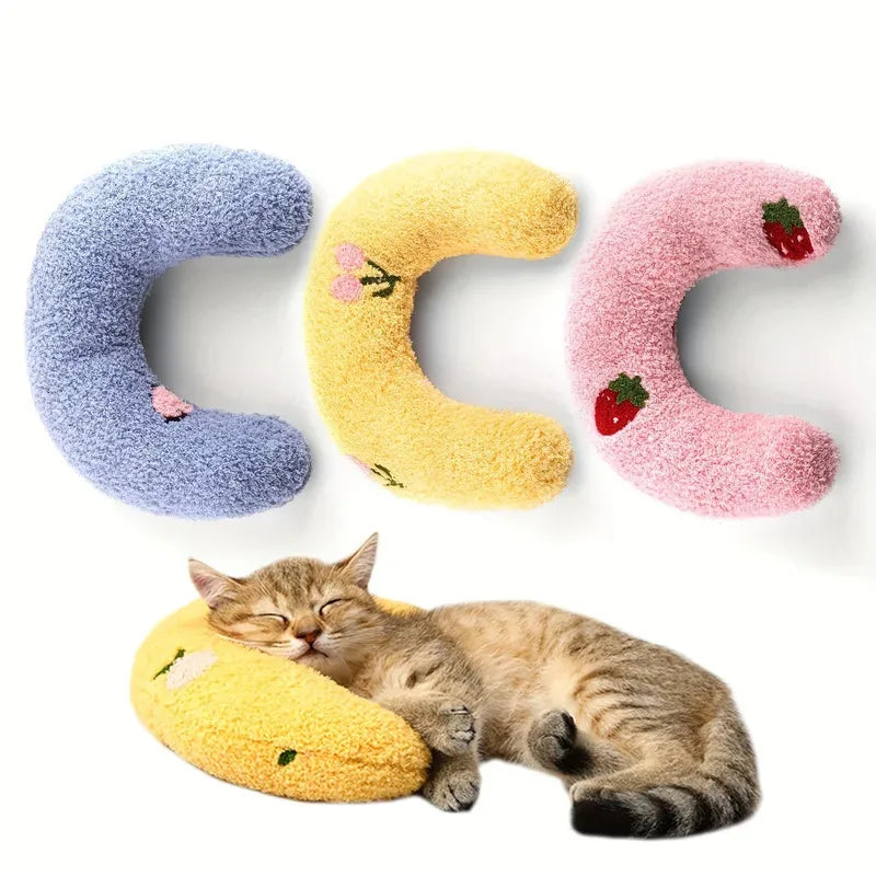 Calming Crescent Cat Pillow Bed - Ultra Soft Plush Sleeping Cushion for Cats