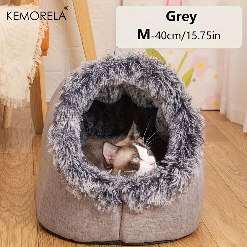 Cozy Plush Cat Cave Bed | Warm Enclosed Pet Bed for Cats & Small Dogs