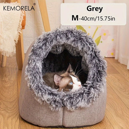 Cozy Plush Cat Cave Bed | Warm Enclosed Pet Bed for Cats & Small Dogs