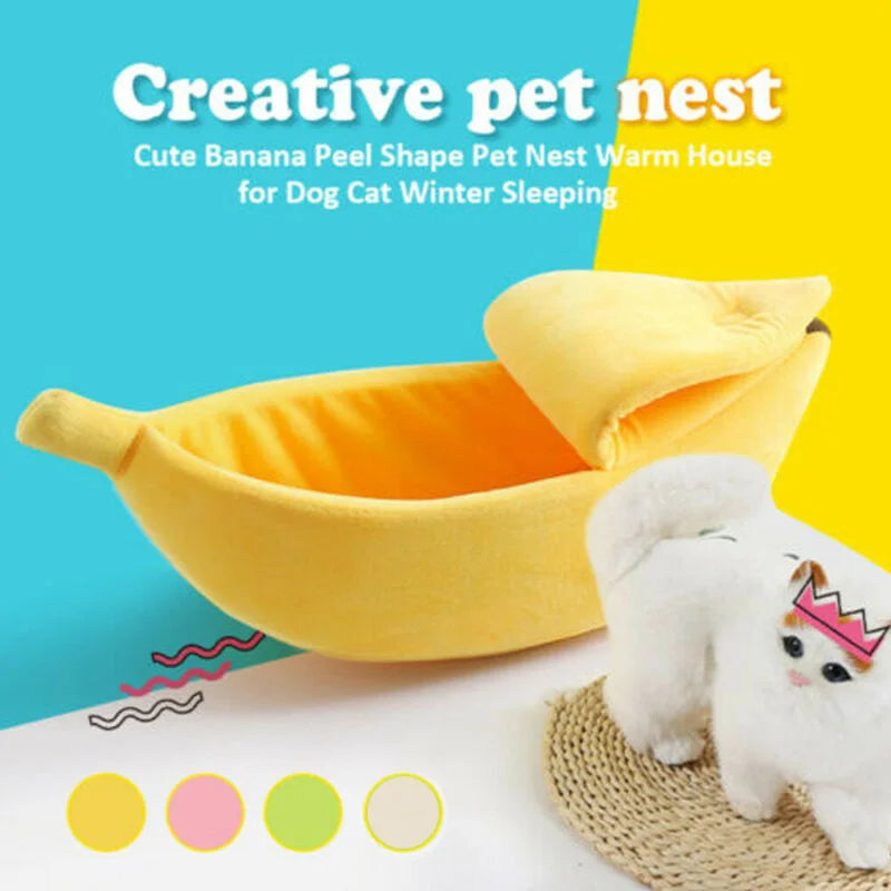 Cute Banana Cat Bed Cave | Cozy Plush Banana Pet House for Cats & Small Dogs
