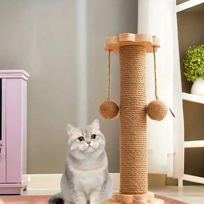 Modern Wooden Cat Scratching Post with Interactive Ball Track & Hanging Toy