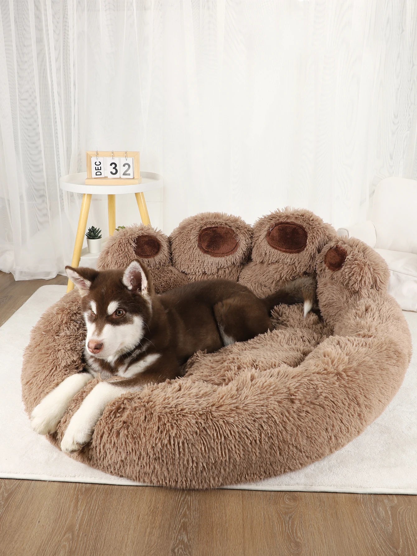 Fluffy Paw Shaped Calming Dog Bed - Ultra Soft Washable Plush Pet Bed for Dogs & Cats