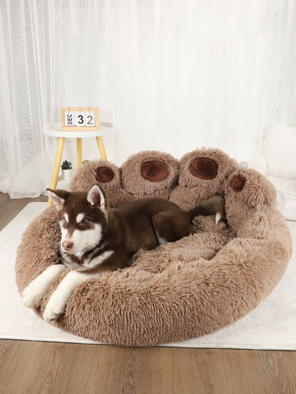 Fluffy Paw Shaped Calming Dog Bed - Ultra Soft Washable Plush Pet Bed for Dogs & Cats