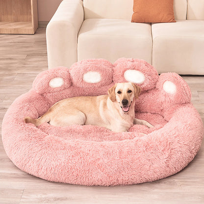 Fluffy Paw Shaped Calming Dog Bed - Ultra Soft Washable Plush Pet Bed for Dogs & Cats