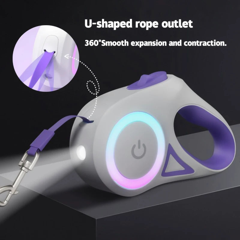 LED Retractable Dog Leash with Built-in Flashlight & Reflective Tape | 3M & 5M