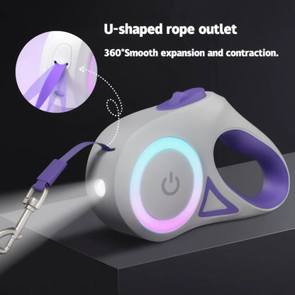 LED Retractable Dog Leash with Built-in Flashlight & Reflective Tape | 3M & 5M
