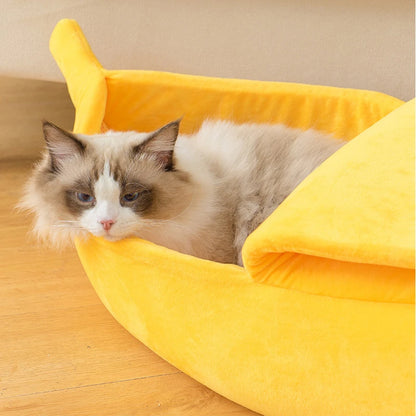 Cute Banana Cat Bed Cave | Cozy Plush Banana Pet House for Cats & Small Dogs