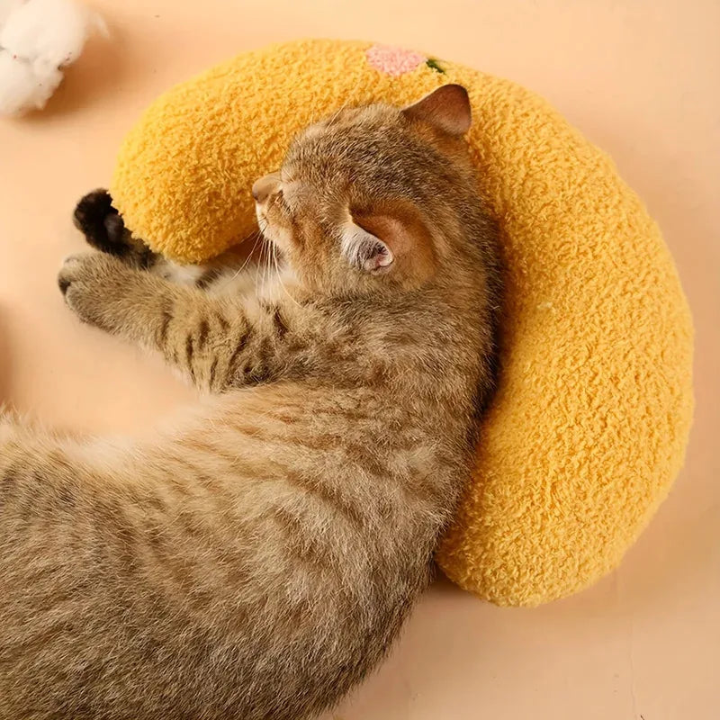 Calming Crescent Cat Pillow Bed - Ultra Soft Plush Sleeping Cushion for Cats