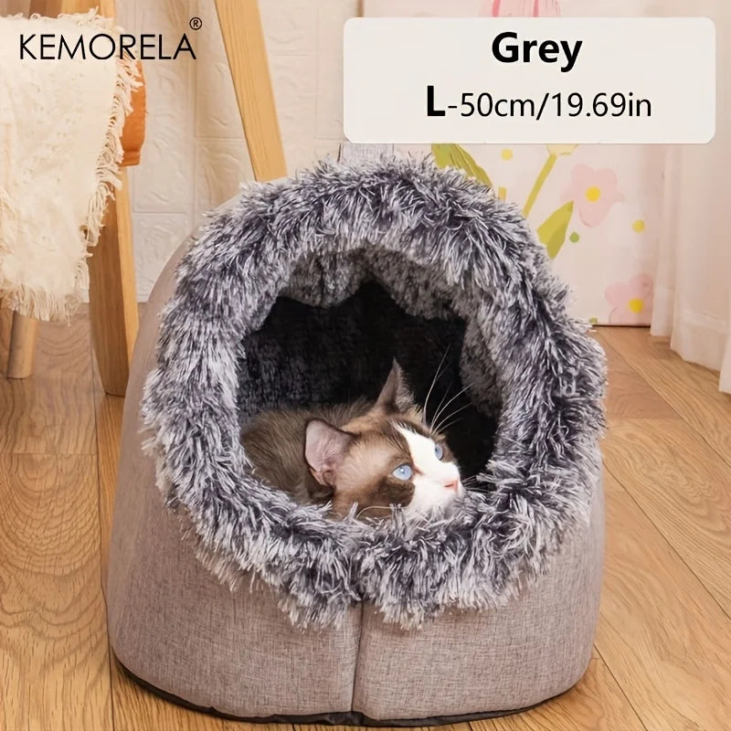 Cozy Plush Cat Cave Bed | Warm Enclosed Pet Bed for Cats & Small Dogs