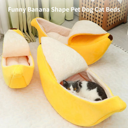 Cute Banana Cat Bed Cave | Cozy Plush Banana Pet House for Cats & Small Dogs