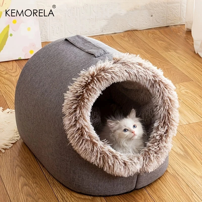 Cozy Plush Cat Cave Bed | Warm Enclosed Pet Bed for Cats & Small Dogs