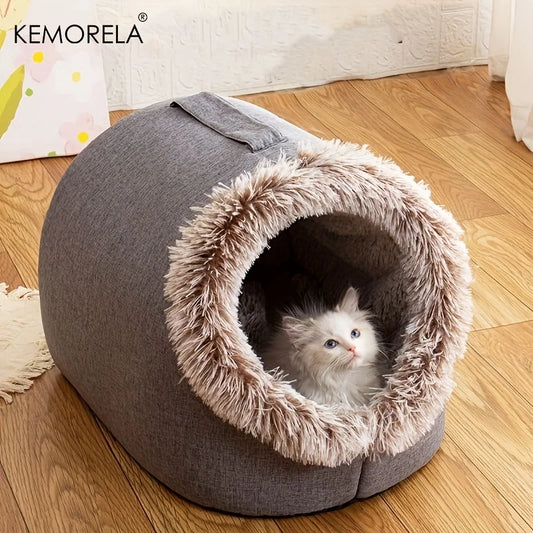 Cozy Plush Cat Cave Bed | Warm Enclosed Pet Bed for Cats & Small Dogs