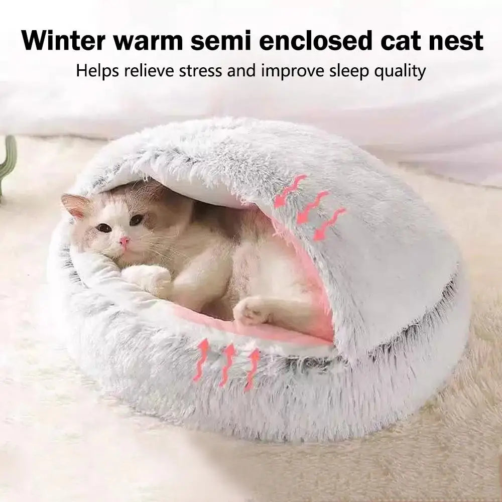 Cozy Plush Cat Cave Bed | Warm Semi-Enclosed Pet Nest for Cats & Small Dogs