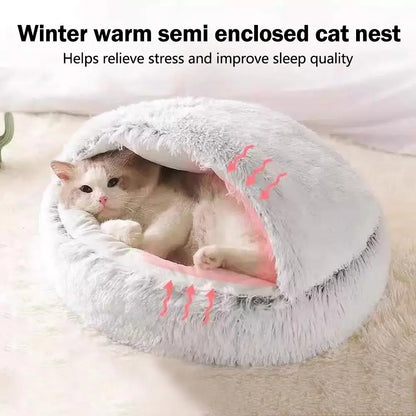Cozy Plush Cat Cave Bed | Warm Semi-Enclosed Pet Nest for Cats & Small Dogs