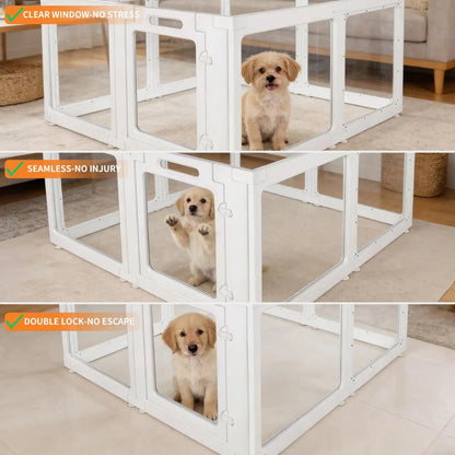 Transparent White Pet Playpen with Door - Foldable Indoor Dog Fence Available in 8, 10, or 12 Panels, Portable Home Enclosure for Dogs and Cats